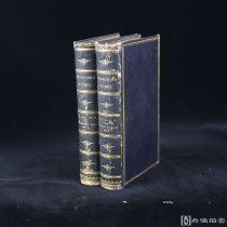 1875年全皮装《丁尼生诗集》（存2卷），精致装帧，书口大理石纹路