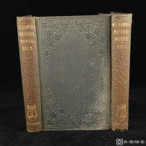 哥特风格封面装帧，1855年《鲍尔斯诗集》（全两卷）书脊烫金封面暗纹压花
