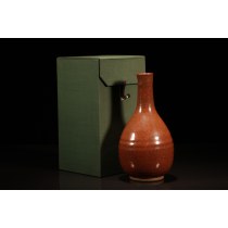京都清水烧，【十三世久野半右卫门】作赤天木釉花瓶。