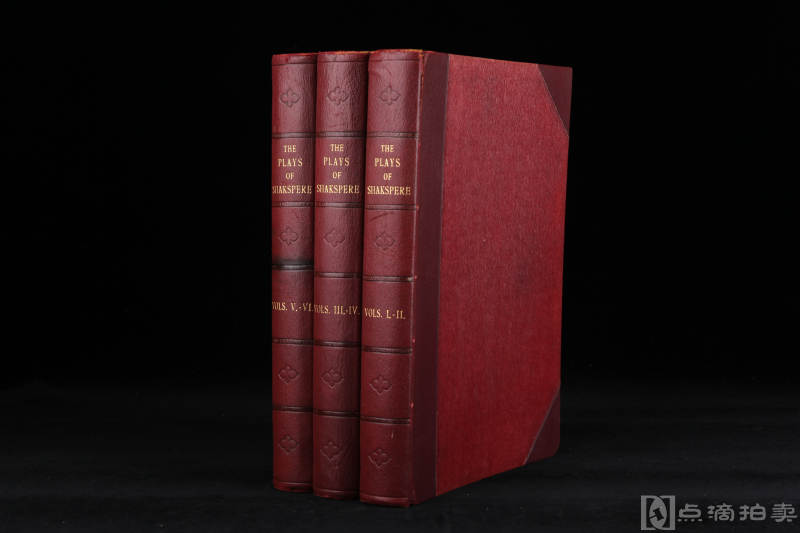 约19世纪伦敦出版查尔斯・奈特（CharlesKnight）《莎士比亚戏剧集》6卷3册全、8开精装本、剧中人物黑白精印整页金属版画50幅，双栏排印、加厚美术纸印刷，品佳。
