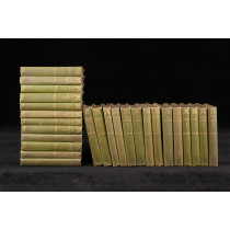 毛边本！藏书票！英国作家威廉·梅克比斯·萨克雷 1899年《萨克雷文集》26册全 绿色布面 书脊烫金 