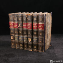 1837年，英国著名小说家、诗人《沃尔特·司各特爵士回忆录》（全7卷），四分之三细纹真皮装帧，四层竹节背烫金压花书脊