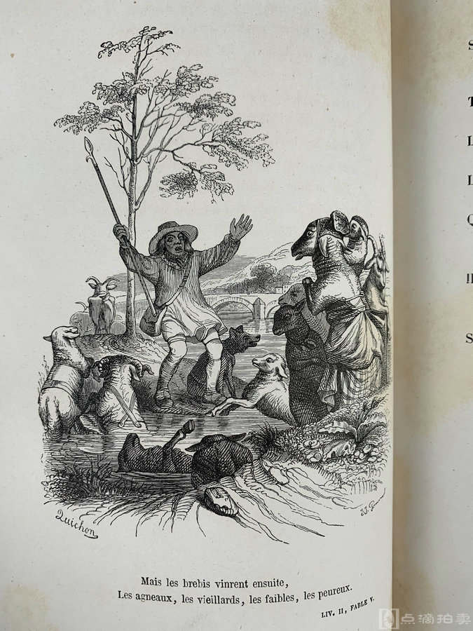 LOT26 约19世纪末，《弗洛里安寓言》，百余幅精美插图，真皮脊加漆布面 