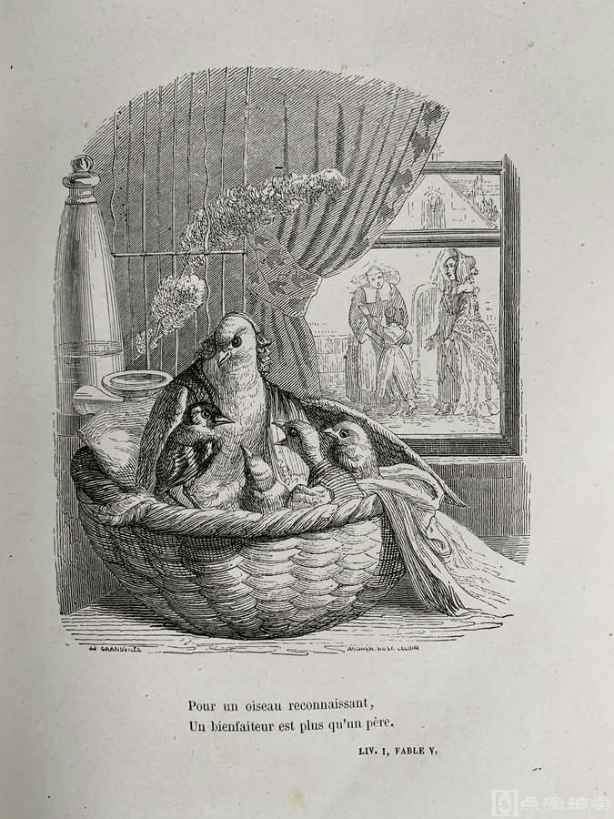 LOT26 约19世纪末，《弗洛里安寓言》，百余幅精美插图，真皮脊加漆布面 
