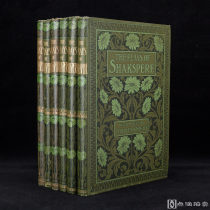 查尔斯·奈特（Charles Knight）注释版！19世纪伦敦出版《莎士比亚戏剧》6册全、绿色漆布精装、封面精美压花、文字烫金、内含整页黑白精印版画50幅 以白纸护封！
