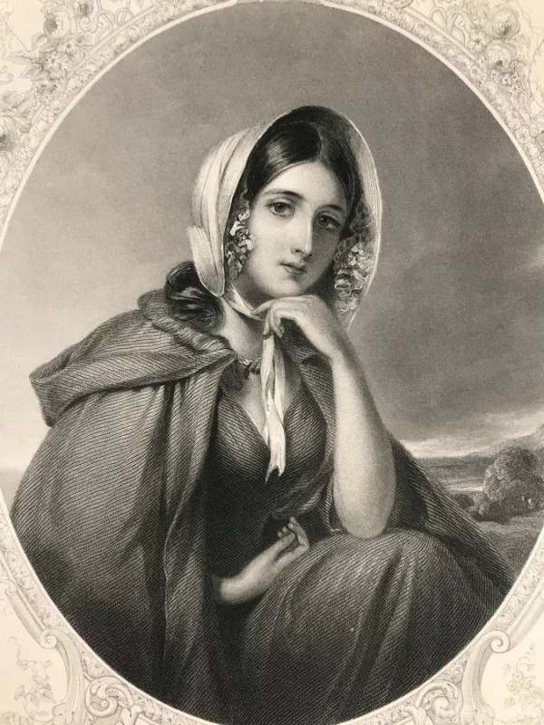 1846年，原品钢版画美人图，《哈姆雷特式傲慢》，带装裱