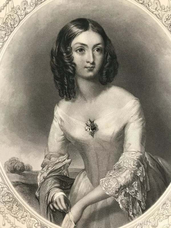 1846年，原品钢版画美人图，《向日葵》，带装裱