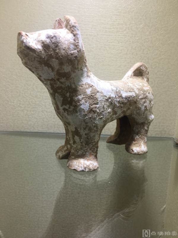 高古陶器 汉代白彩陶狗 一件全品