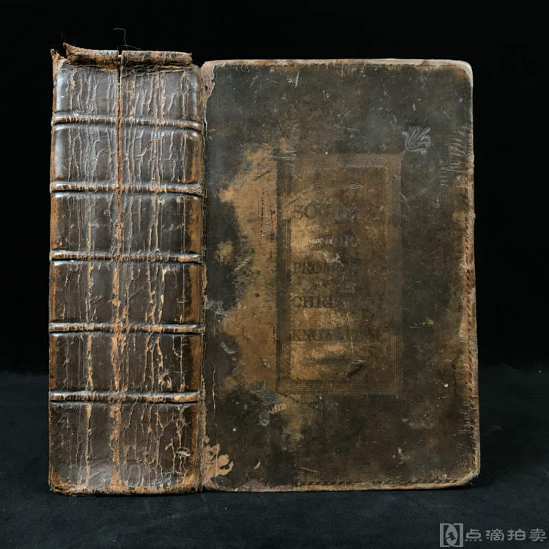 1823年，《祈祷书》，牛津大学权威版，原始小牛皮精装，五层竹节背，封面封底压花暗纹