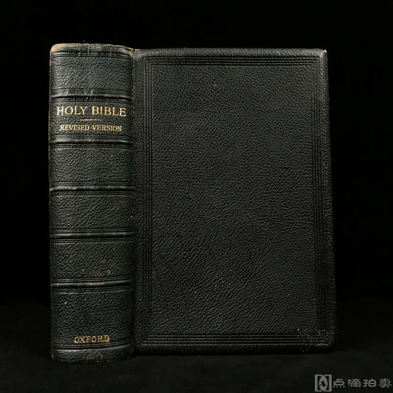 重2.5公斤大开本！1885年，牛津大学出版《圣经》，全真皮精装，五层竹节背，书口三面鎏金