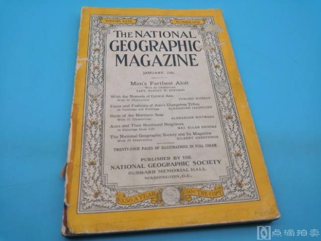 1936年《美国国家地理》164页，自然旧，8成新，不缺页，近100幅黑白图版，地理跨度极大民族野外