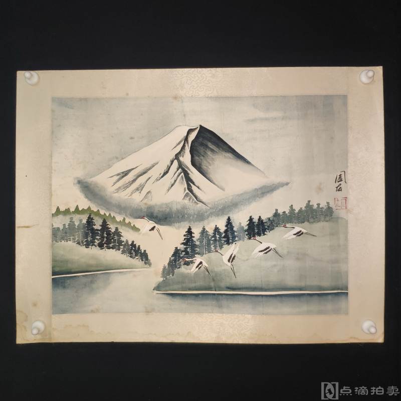 近代 周厷 绢本绘制孤山野鹤画册一幅