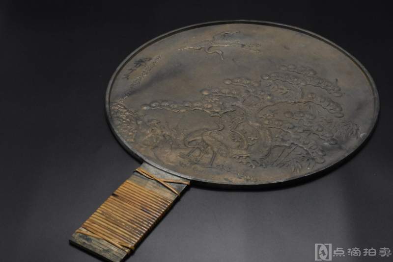 （P5864）超大尺寸！！日本古镜《日本铜镜》和镜一面 带柄 日本江户时期 包浆自然 镜面平整 和镜工艺精致