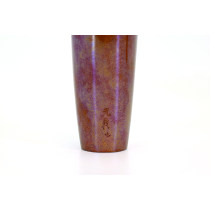 光義作 月下松 赤銅平象嵌小花瓶一對（箱付）	H:9.5cm