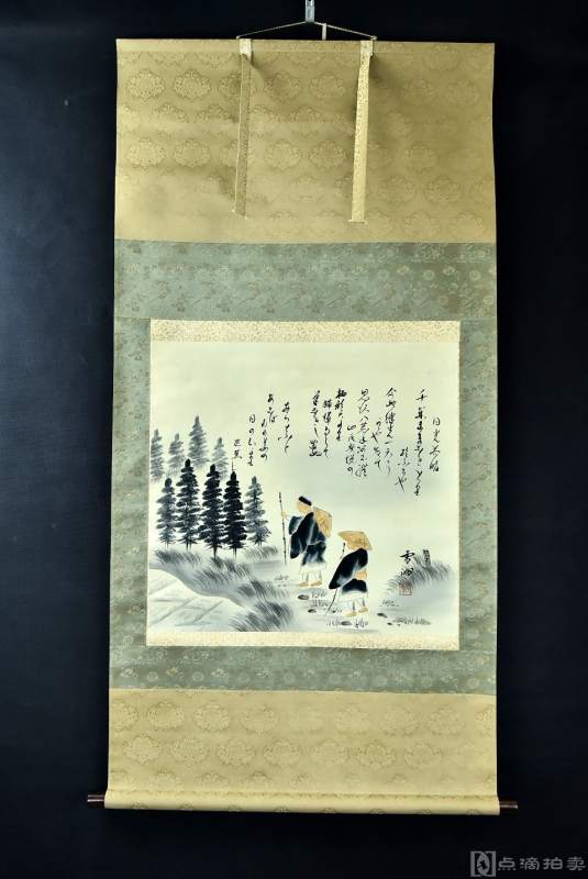 （VH2965）雪洲笔 绢本手绘《日本人物图》装裱立轴画一幅 绫裱 两侧木轴头 钤印