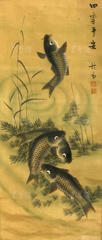 【日本回流】佚名 水墨画作品《四季平安》一幅 （绢本立轴，画芯约3.6平尺） 