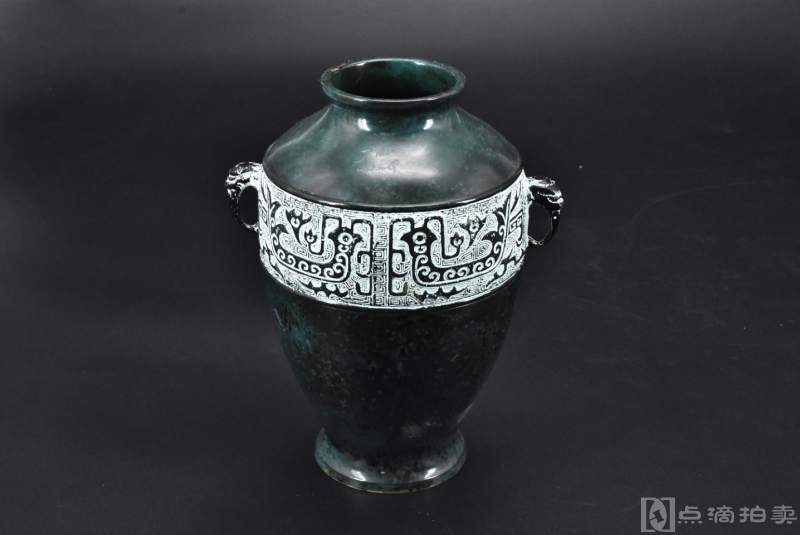 （P6992）日本购回《精美花瓶》一件 铜制花瓶 摆放平稳 瑞兽双耳 日本花道具（包邮普通快递  或者顺丰到付）