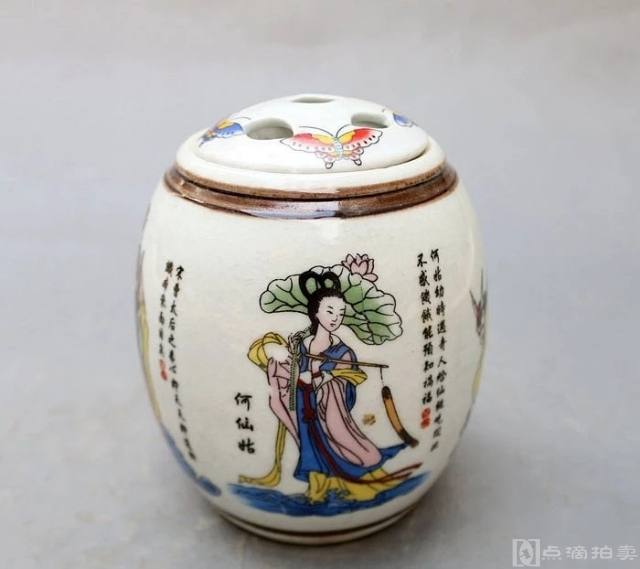 美品景德镇瓷器瓷罐子八仙图储存罐茶叶罐收藏  