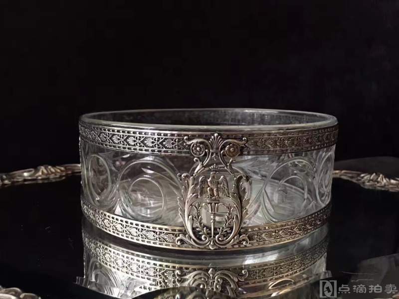 法国19世纪镶银水晶盆 