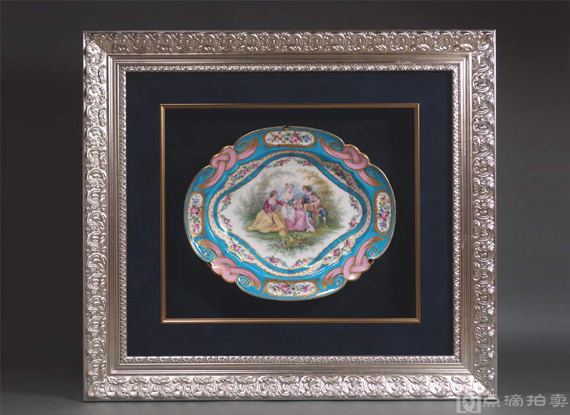法国Sevres风格手绘椭圆形瓷盘