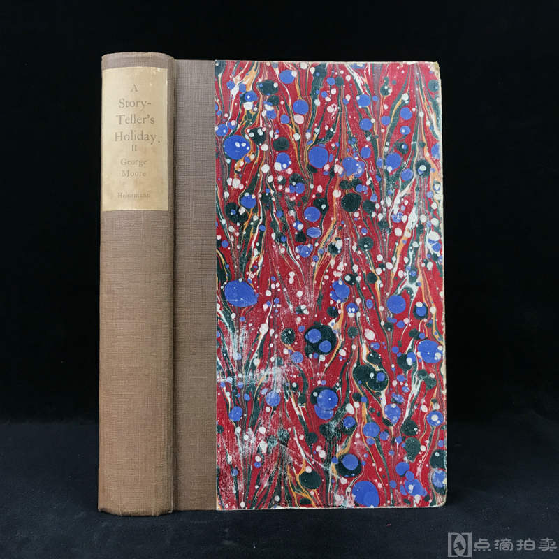 1928年，爱尔兰作家乔治·莫尔《说谎者的假日》（存卷2），漆布脊加彩拓纸精装毛边本