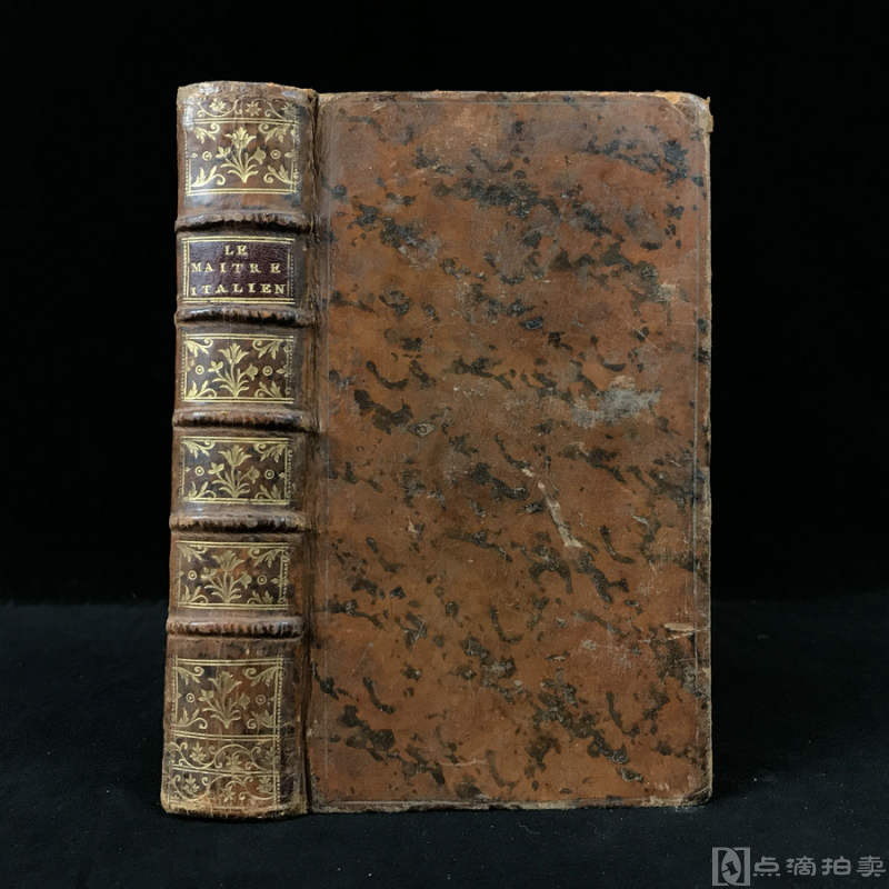 【法语】1770年，《意大利诗集》，原始小牛皮精装，五层竹节背，书脊烫金压花