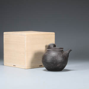 W- 01526  日本名家村越风月造梨皮茶壶 横手急需 获奖产品共箱  