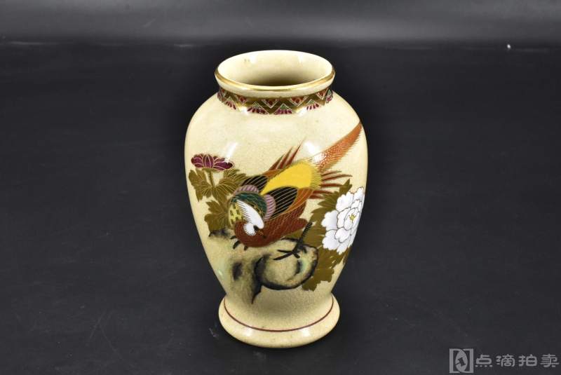 （P6927）《日本萨摩烧花瓶》花瓶一件  日本传统工艺陶瓷器 
