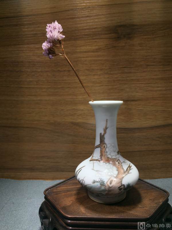 回流小花器 手绘素雅 松柏梅兰 高9.8cm 完整