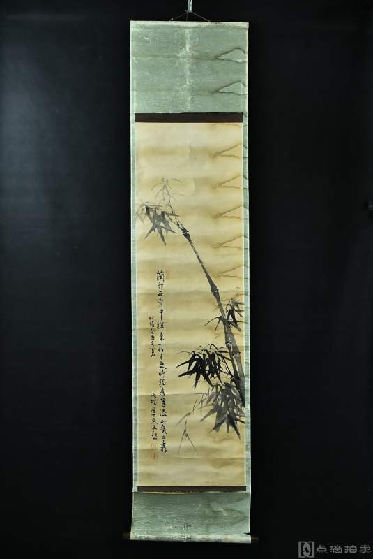 （VH3164）文史然笔 纸本手绘《竹赞图》装裱立轴画一幅 纸裱 两侧木轴头 钤印