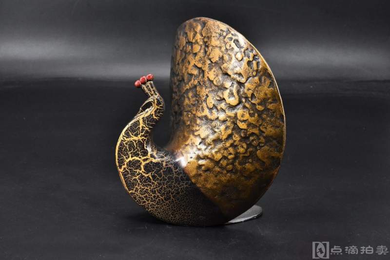 （P7509）精品 大尺寸 日本购回《孔雀文房摆件》一件 铁制 孔雀造形雕塑