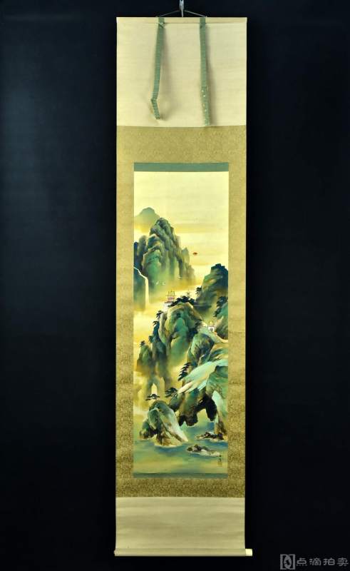 （VH3450）香缘笔 绢本手绘《宝来山》装裱立轴画一幅