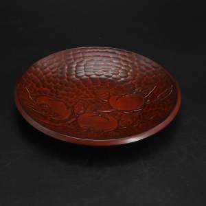 日本老工艺漆器《镰仓雕》圆盘一件 木胎漆器 