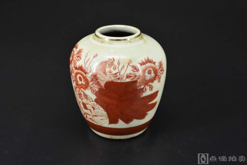 《九谷烧金彩赤绘花鸟纹花瓶》一件 