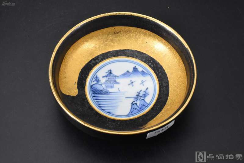 悦山作《日本传统工艺陶瓷器》陶瓷碗一件 碗内为悦山经典刷金纹饰和陶瓷青花 