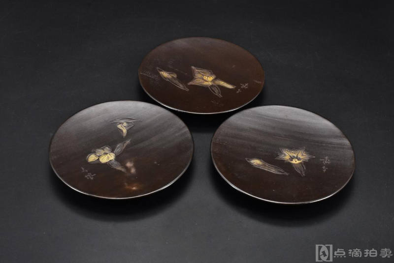 《日本传统工艺漆器》圆盘三件 木胎漆器 