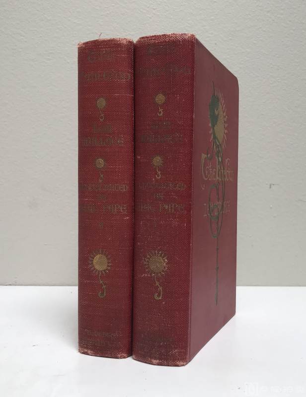 1899年，刘易斯 华莱士 《公正的上帝-墨西哥征服的童话》英文 两卷全。含39幅全页照相版画（带护纸）大量文中套色木刻，烫金图案漆布外封，上口刷金，见图。