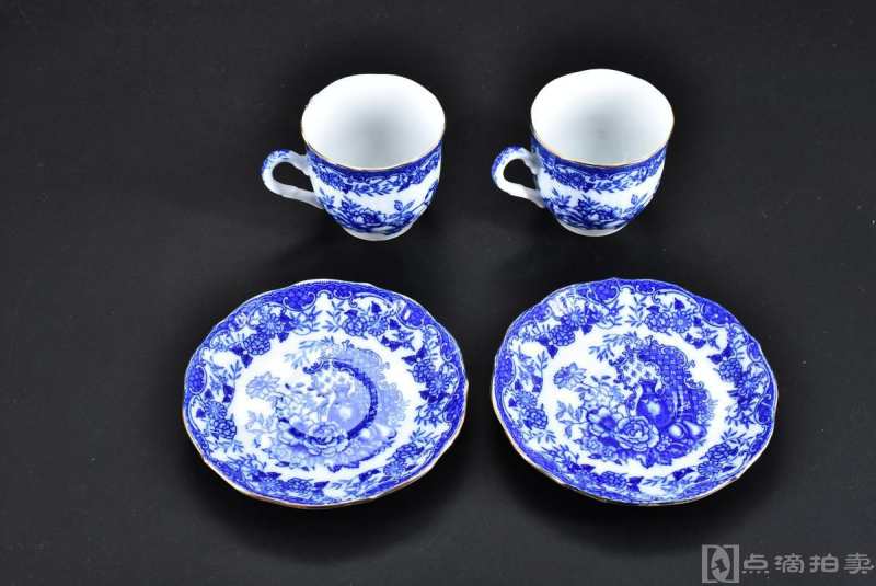 日本传统工艺陶瓷器《Blue Lathay》咖啡杯六套 