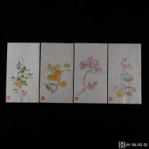 上海戏鸿堂旧制《花果笺》4种4张，套色木板水印，有七行暗格