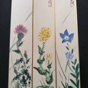 三幅彩绘花卉纹纹画一组