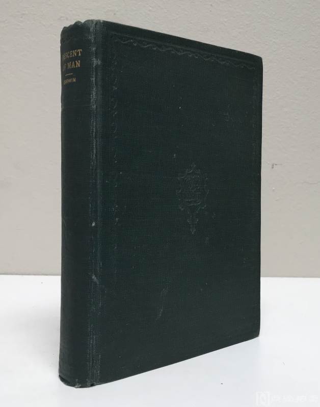 1874年 达尔文《人类的由来及性选择》第2版，为初版（1871年）后的首个新版，大量木刻插图（1871年的初版没有），稀缺。 漆布压花外封，烫金书脊