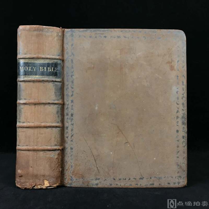 大开本巨册 1818年 多位学者权威注解《詹姆斯王钦定版圣经》 34幅原品版画插图 原始反绒小牛皮精装