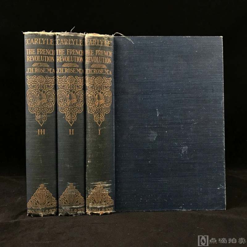 1902年 托马斯·卡莱尔《法国大革命史》（全3卷） 约60幅版画插图 漆布精装大32开