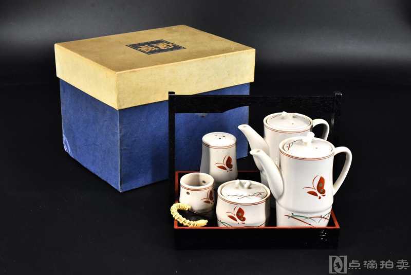 （P8000）日本传统工艺陶瓷器《调味料揃》原盒日本调料盒一套