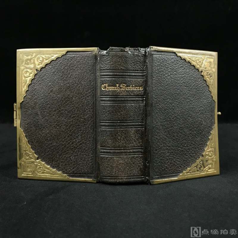 袖珍金属装饰特装本！约19世纪早期 公祷书 全真皮精装