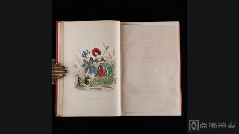 LOT21 法国巴黎1867年出版《花样女人 / Les Fleurs Animées》红色皮面精装2册 画集 三口刷金 彩色插画