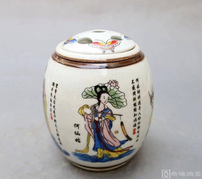 美品景德镇瓷器瓷罐子八仙图储存罐摆件