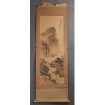 大正至昭和时期南画家岡田苏水，绘《梅花书屋图》1轴，绢本，日本美术协会委员