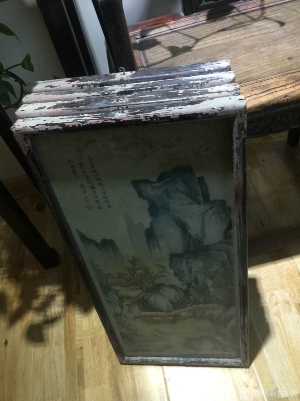 建国初期 杭州都锦生丝织厂制～彩色织制 唐伯虎四季山居图 画芯尺寸27x57cm，原配老木框。如图。