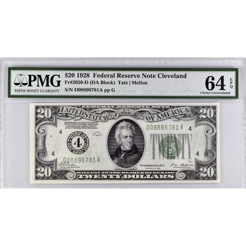 美品1928年美国早年联储券数字冠20美元PMG评级64E纸币收藏_收藏小店_
